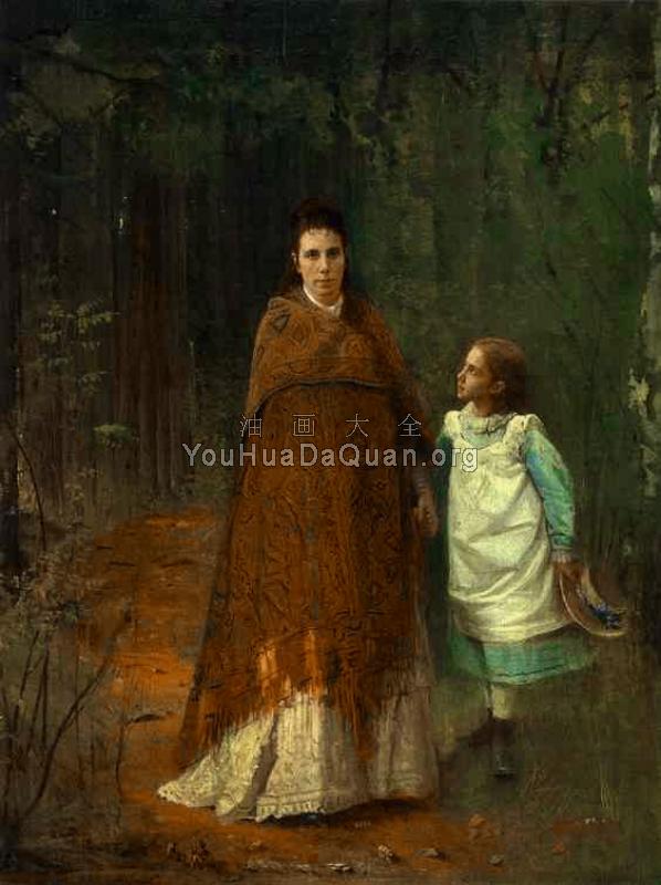 In the Park, Portrait of the Artist's Wife and Daughter - 伊凡·尼古拉耶维奇·克拉姆斯柯依